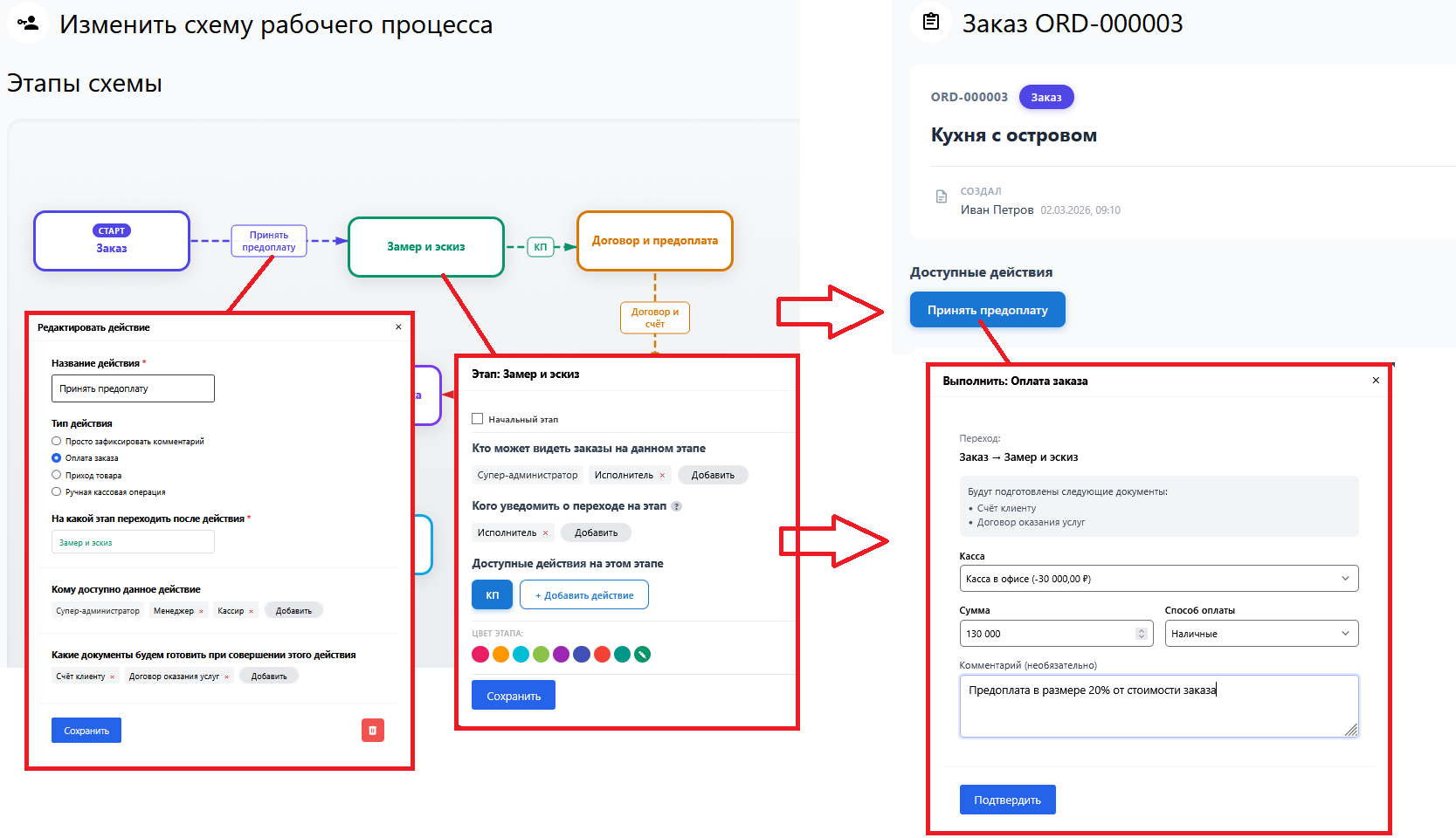 Программа учета клиентов и заказов Plus42 — список заказов с настраиваемыми этапами